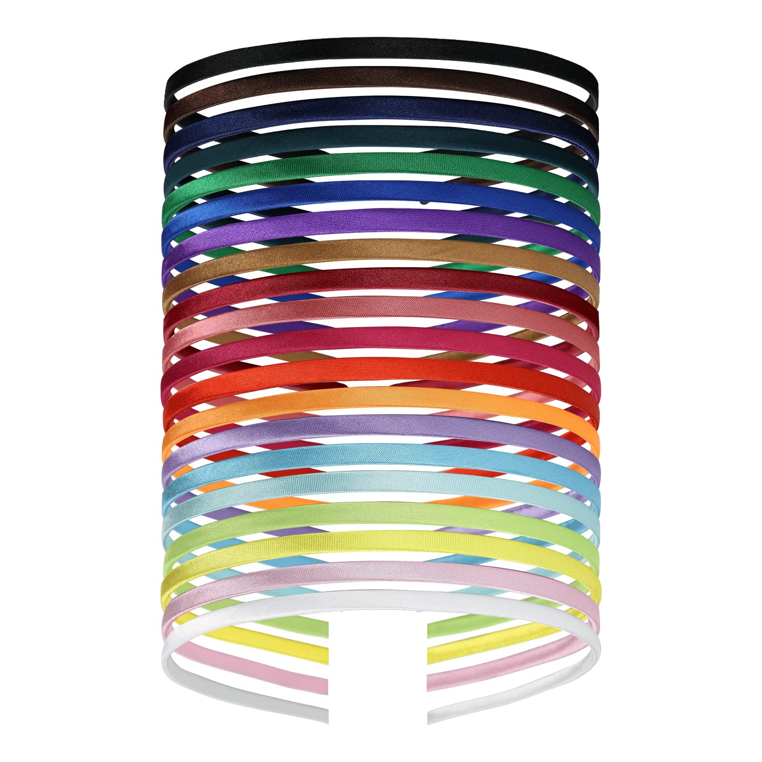 Lawie 20 Pack Colorful Plain Blank Cloth Satin Fabric Covered Slim Thin Hard Metal Headband Simple Skinny Wire Hair band Elastic Hair Hoop Holder Clasp Tiara Crown Craft DIY Accessories for Women
