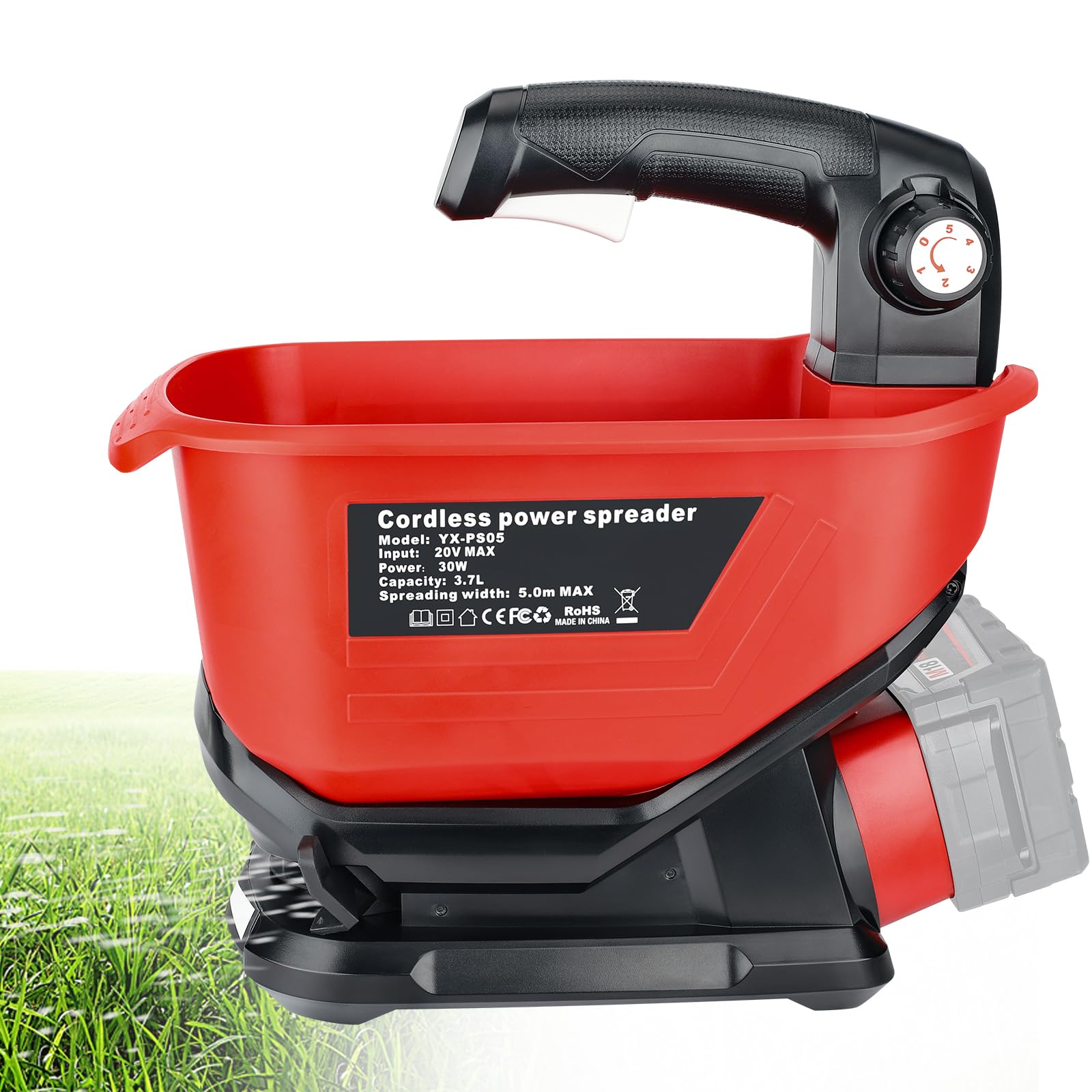 YEX-BUR Handheld Power Spreader for Milwaukee M18 18v Battery, Portable Electric Spreader for Seed, Salt, Fertilizer, Feed, Year-Round Used, Covers Up to 8,000 sq. ft.(No Battery)