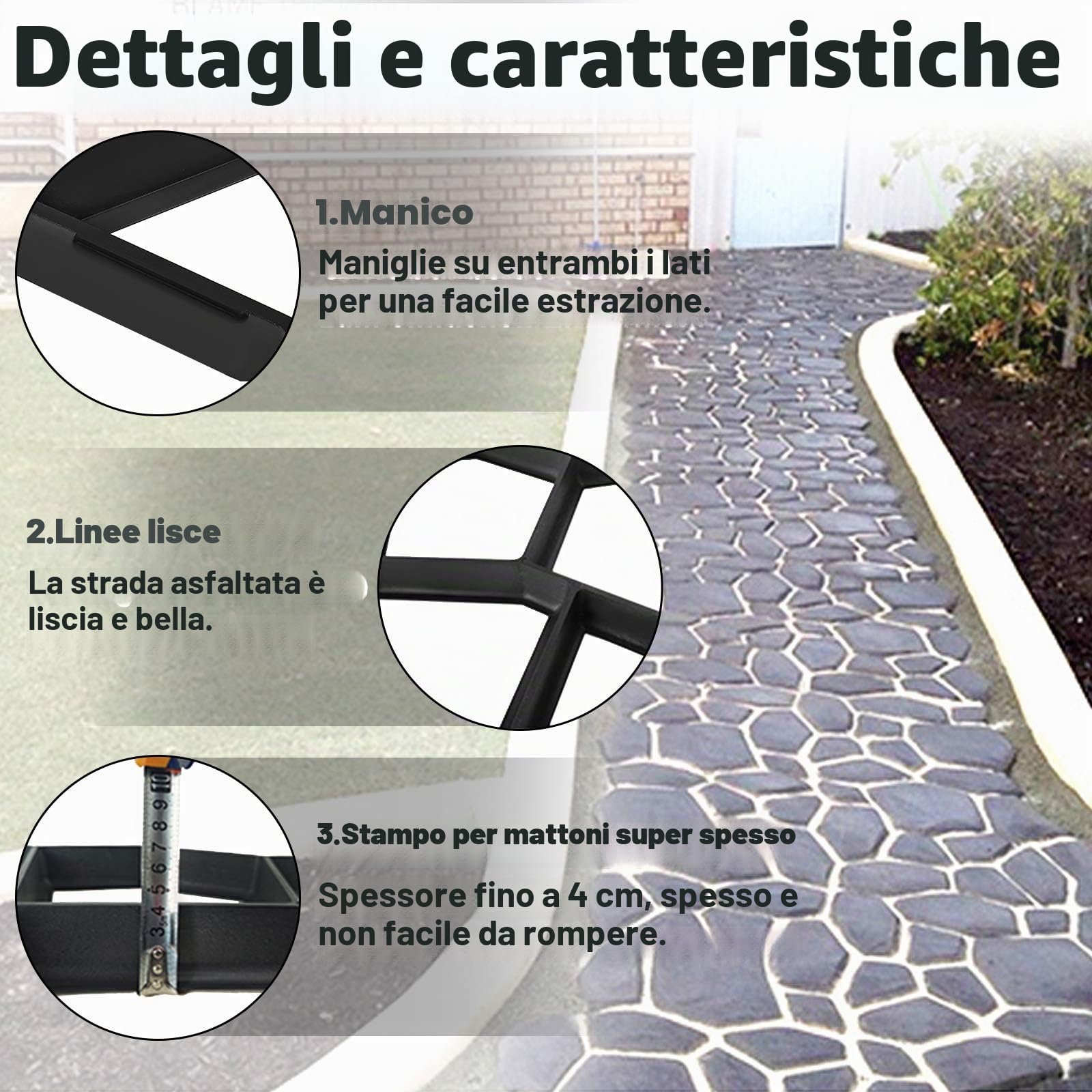 UISEBRT DIY Stampo in Cemento Pavimentazione di Pietra Cemento Forma Casseforme per Vialetti, Giardino, Ferrovie - Nero (2 pezzi)
