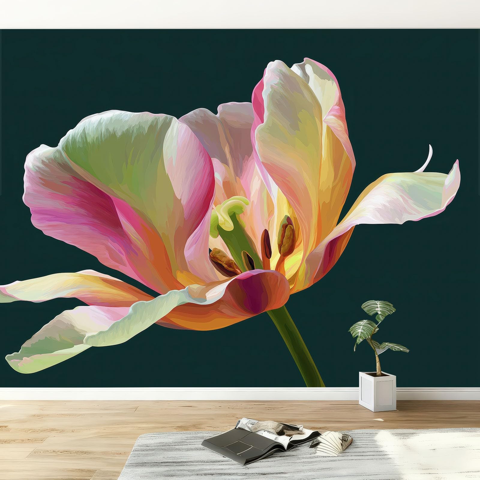 Fototapeta 3D, roślina, tulipany, 250 x 175 cm, fototapeta, styl fotograficzny, nowoczesny salon, tło telewizora mural tapeta do salonu TV sofa tematyczny hotel murale
