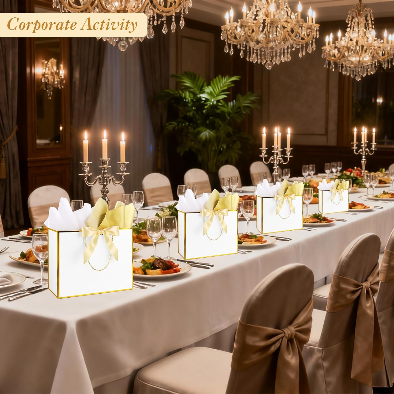 Addblu 12 Pack Large White Gift Bags with Handles, 12.6x10x4'' Includes 36 Tissue Papers, Bow Ribbon & Cards for Wedding, Birthday, Bridesmaid, Groomsmen, Valentine's Day, Easter (White and Gold, 12pcs) - Image 4