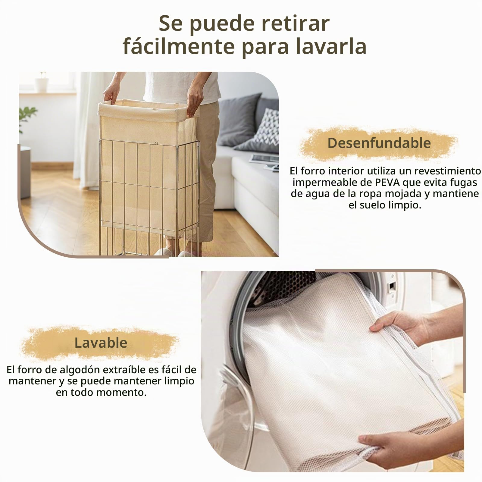 Cesto de Ropa con Ruedas Estrecho 40×21×65 cm, Beige