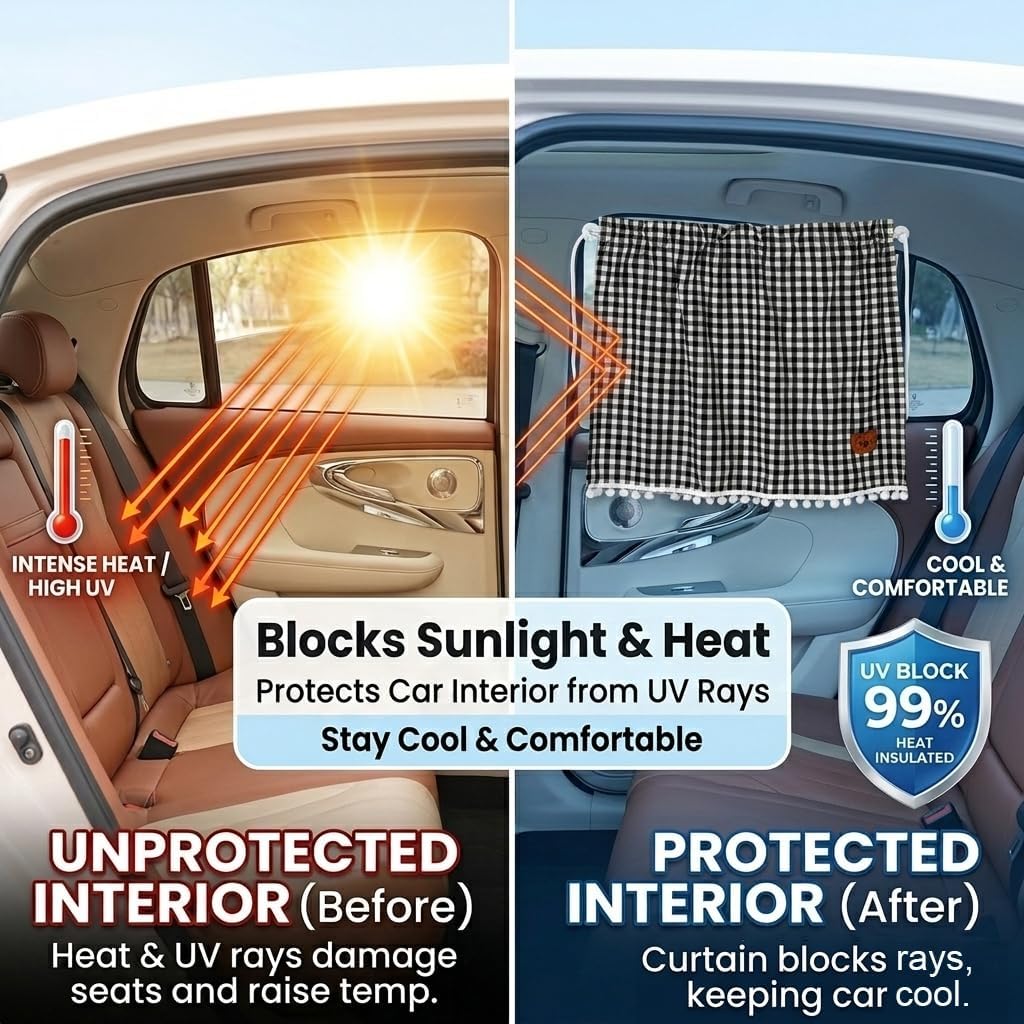 Car Side Window Curtain Sun Shade of 2,Sun Shade with Suction Cup,Car Side Curtains for Vehicle Windows, Sun Shade Privacy Screen (Black)