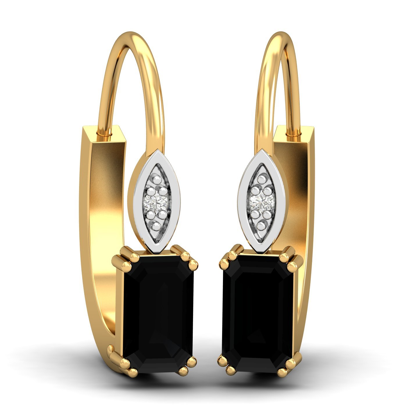 kuberbox 14KT Yellow Gold Diamond Meridian Black Diamond Hoop Earrings for Women-picture-14