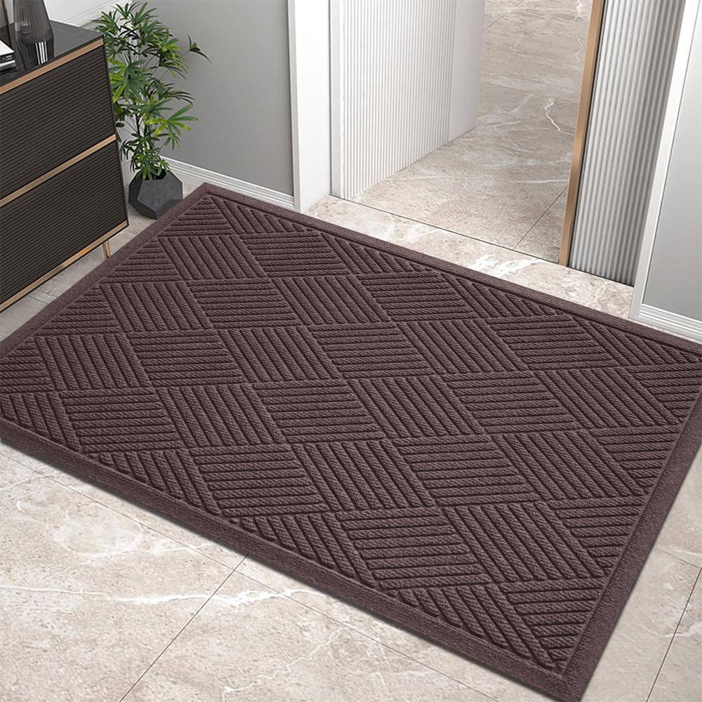 HIYARD Sturdy Front Door Mat, Absorbent Muddy Dirt Resist Welcome Door Mats Outdoor Indoor, Stain and Fade Resistant, Non-Slip Rubber Backing Low