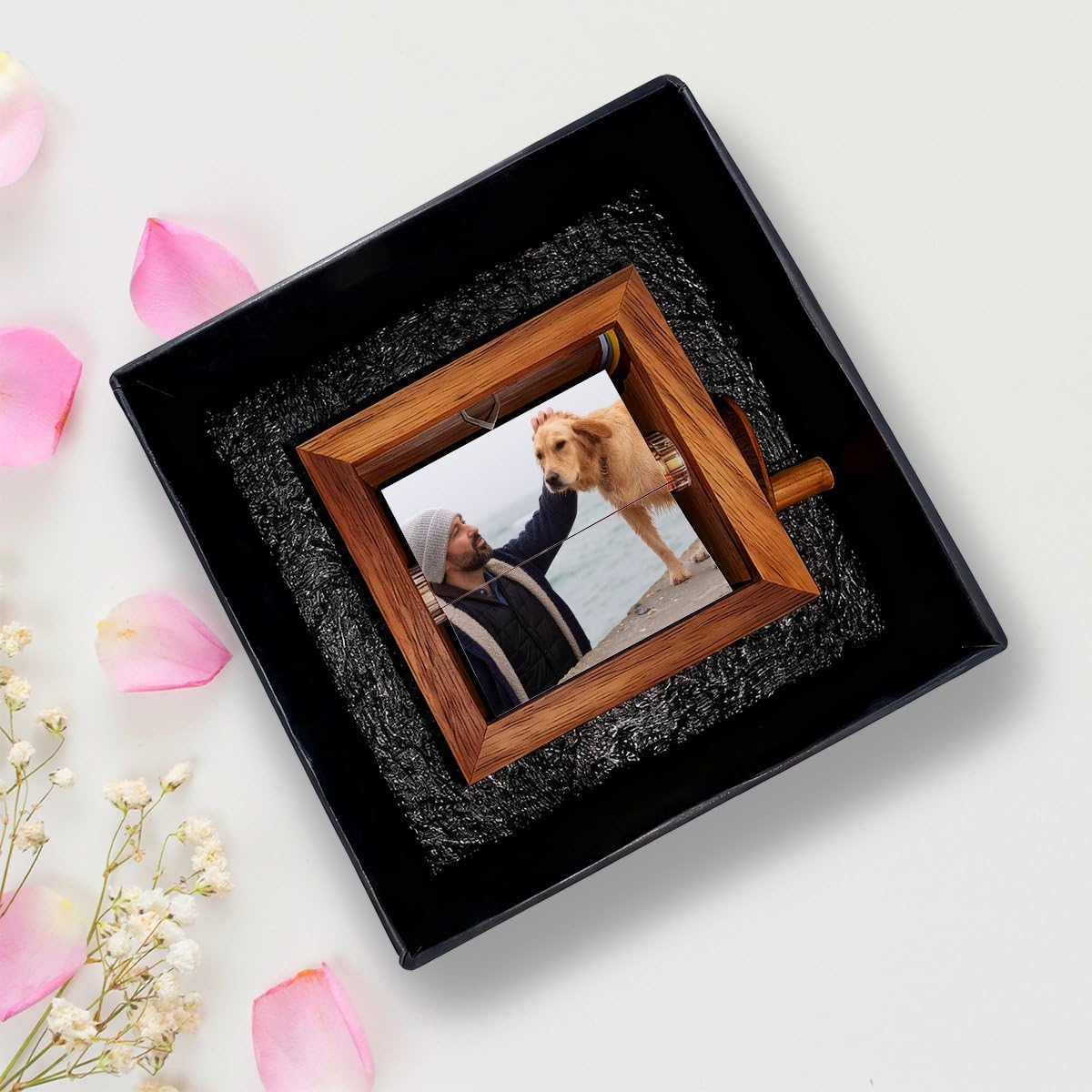 Personalisierte Holz-Fotobox – benutzerdefiniertes Flip-Buch mit Handkurbel, mit Licht, drehbarem Memory-Rahmen, ideales Geschenk für Männer, Frauen, Geburtstag, Hochzeit, Weihnachten