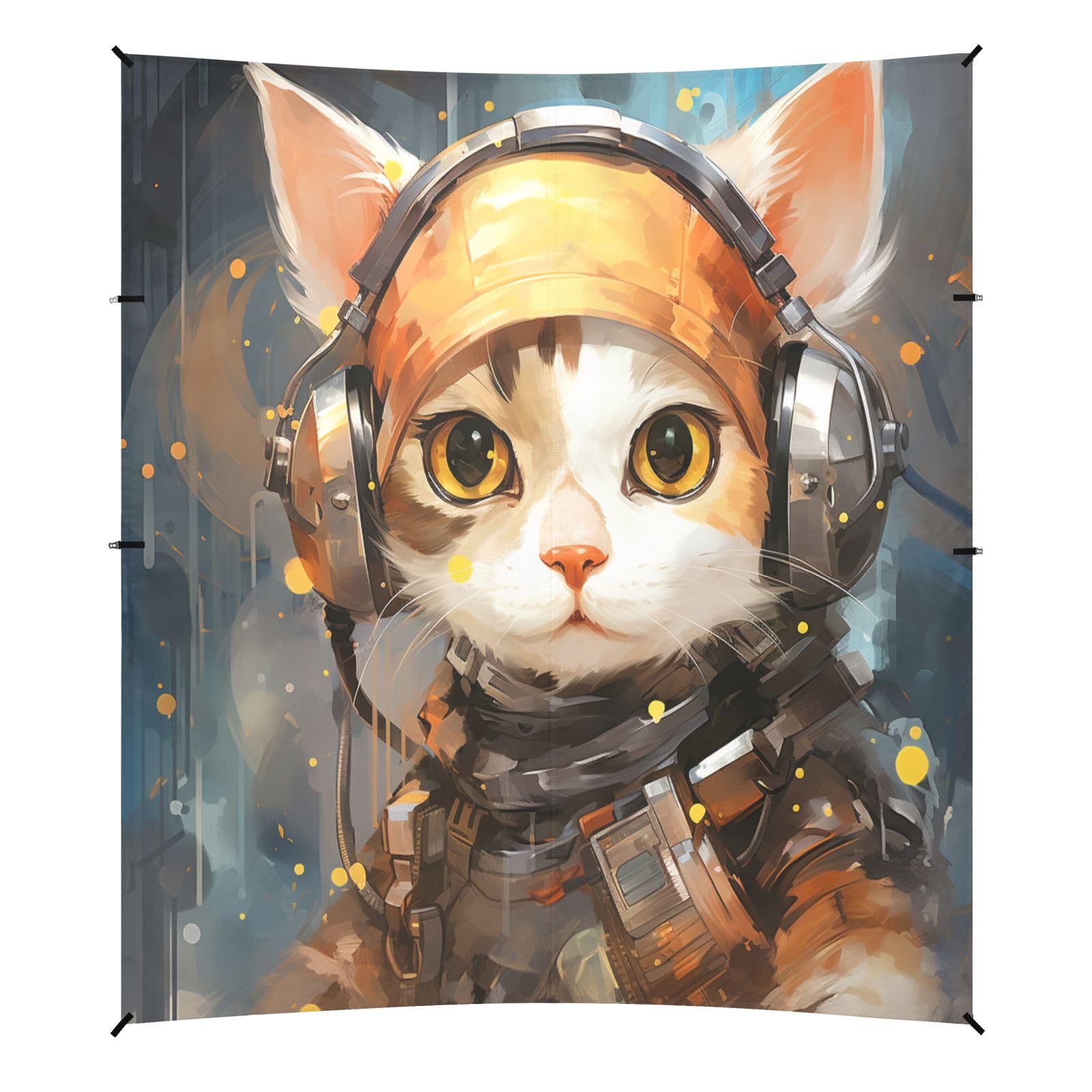 Coole Katze Soldat Kunstwerk Strandzelt Sonnenschutz Camping-Vordach,Einfach Aufzubauen,Tragbar mit Sandsäcken für Angeln und Picknick im Freien