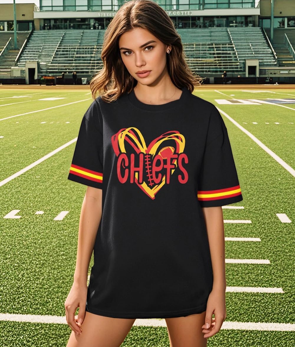 Football Shirt Women Game Day Tshirt Football Season Short Sleeve Tops Team Fans Heart Graphic Outfits Merch - Image 7