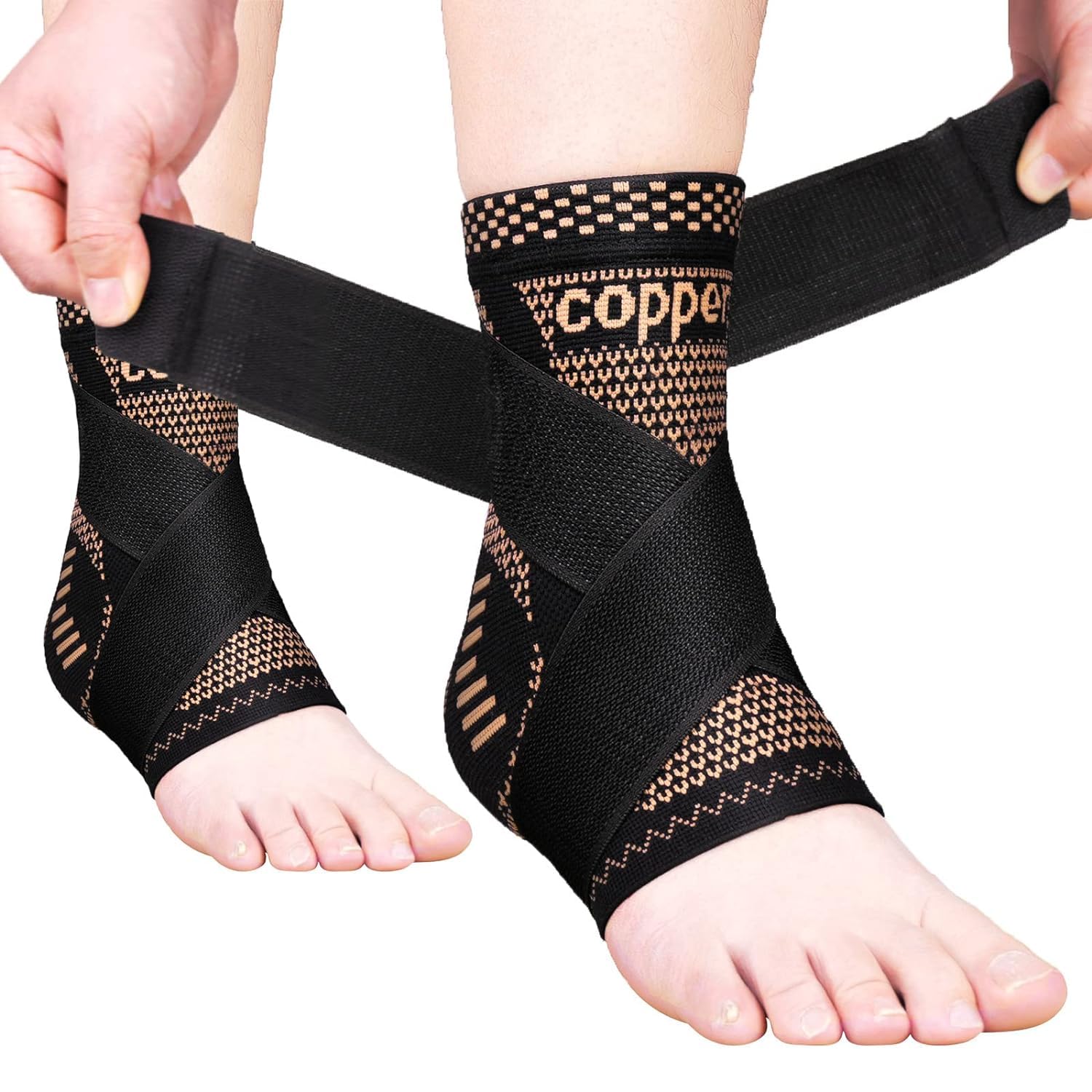 TCCO ENTERPRISE 1Pcs Copper Ankle Brace For Women Men - Adjustable Ankle Sleeve Compression Support- Ankle Compression Sleeve For Plantar Fasciitis Relief, Sprained Ankle, Ankle Support