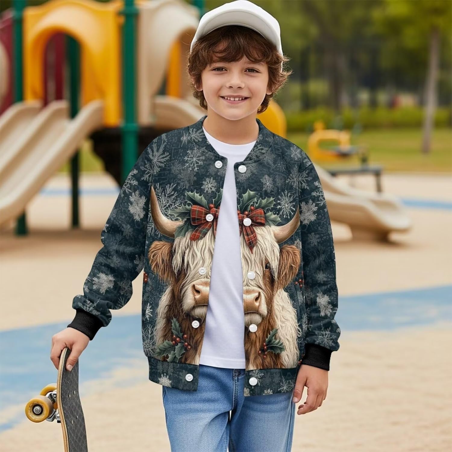 Christmas Baseball Jacket Size 5-12 Kids Fleece Button Down Jackets Cardigan Coat Warm Winter Clothes