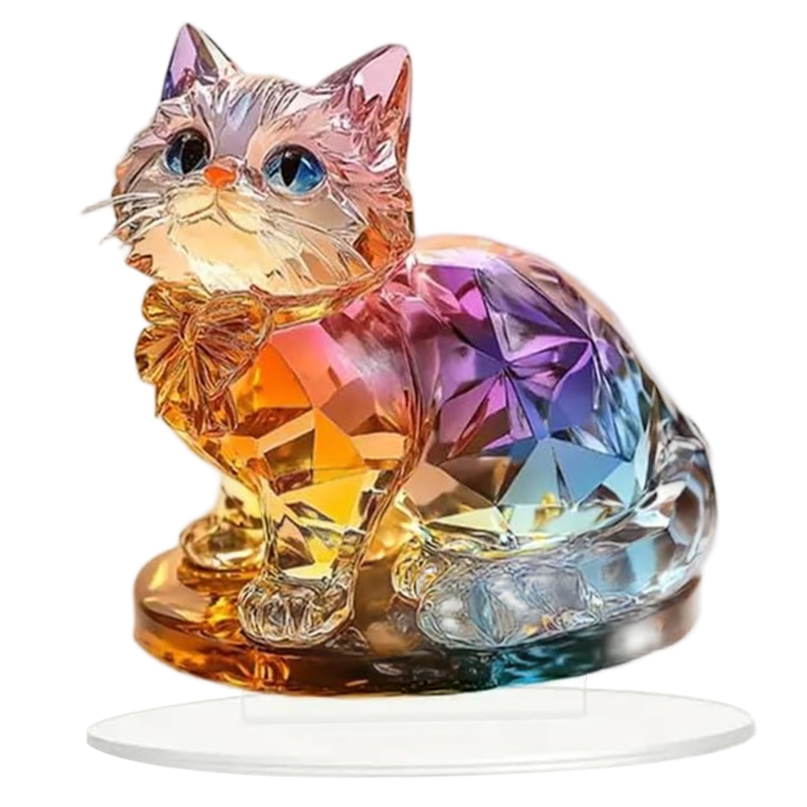 Suxdlan Cat Crystal, 8.27x7.28 Cute Colorful Kitten Desktop Standing Decoration, 2D Acrylic Cat Ornaments Gifts for Women Mother Wife
