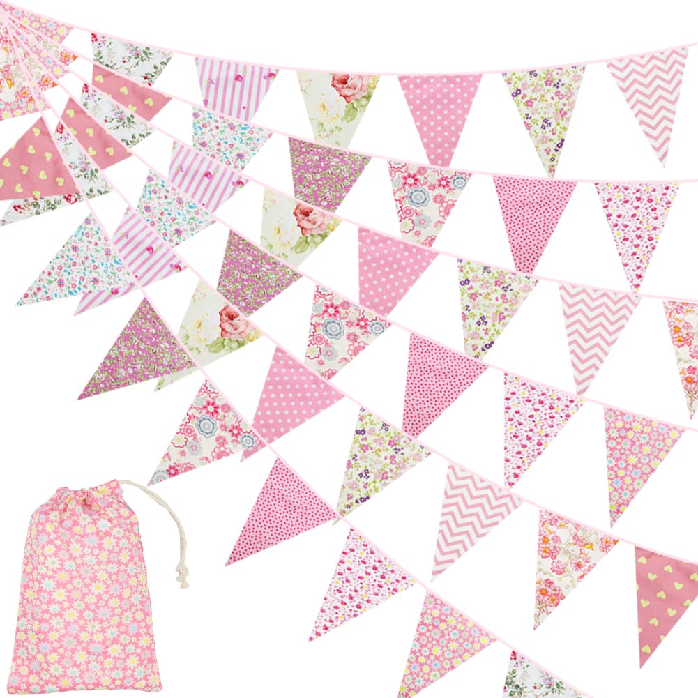 Pink Chinoiserie Party Banner - 3 Piece Floral Triangle Flags For Birthday, Wedding & Bridal Shower Decor