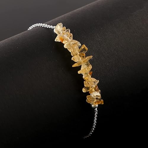 Miniatura 58 de TGH Pulsera de barra de chips naturales, cristal curativo, pulsera de cuentas crudas chapada en plata, cadena ajustable de 7 + 1 pulgada, regalo