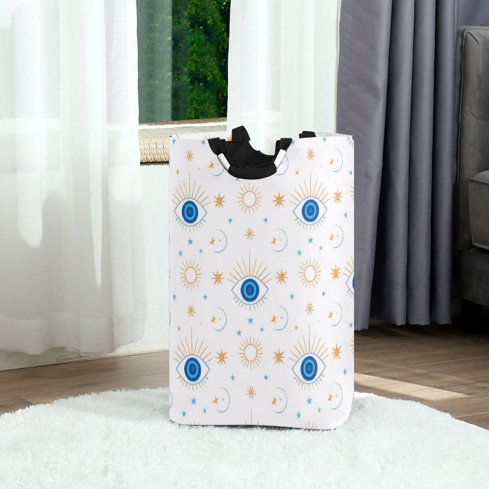 Jihqo Laundry Hamper Basket Magic Evil Eye Collapsible Nursery Storage Bin Waterproof Clothing Baskets for Home Bedroom Bathroom Washing Room