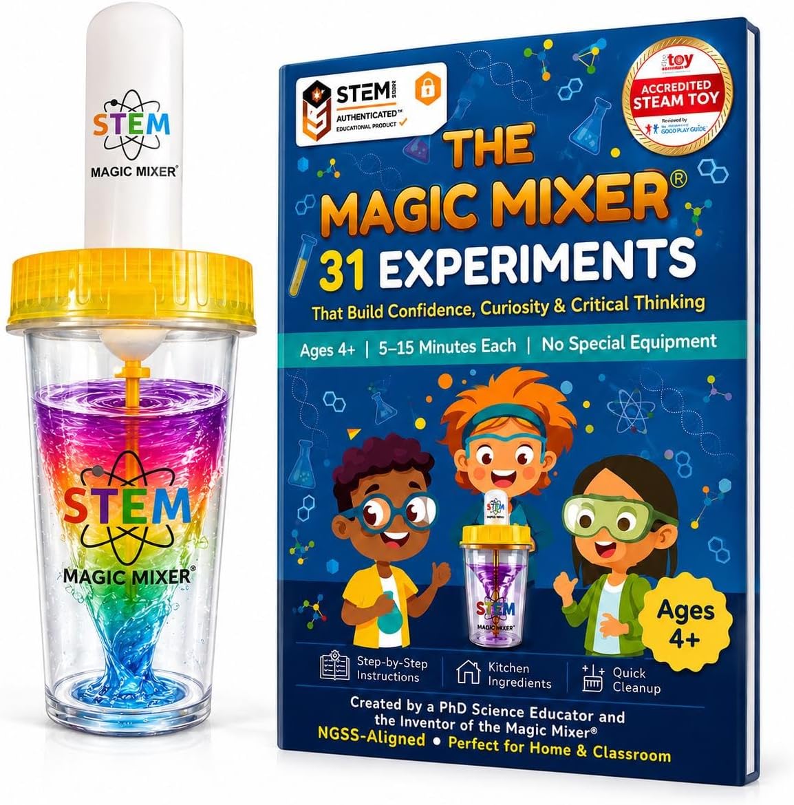 Kit de ciencia STEM Magic Mixer® para niños de 4 a 7 años - 31 experimentos prácticos STEM | Reacciones de limo, oobleck y cambio de color | Programa diseñado por doctorado de 136 páginas | Certificado por STEM.org