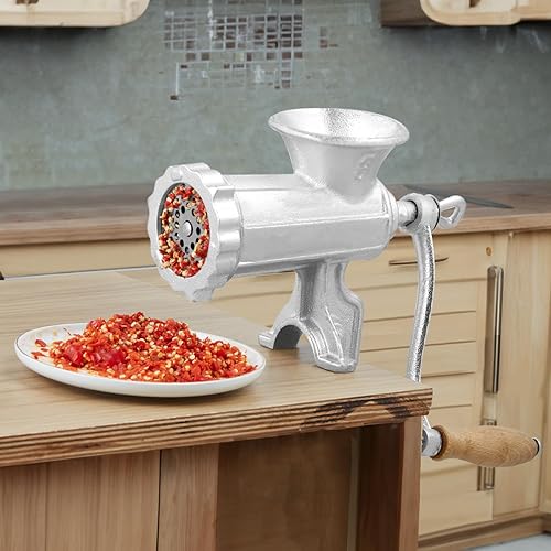 Miniatura 8 de VEVOR Picadora manual de carne, molinillo de carne manual de hierro fundido resistente con abrazadera de mesa de acero, máquina de salchichas