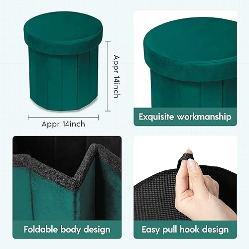 Miniatura 2 de Phantoscope Otomana de almacenamiento redonda de 15 pulgadas, cajas de almacenamiento plegables de terciopelo, reposapiés, caja de juguetes otomana,