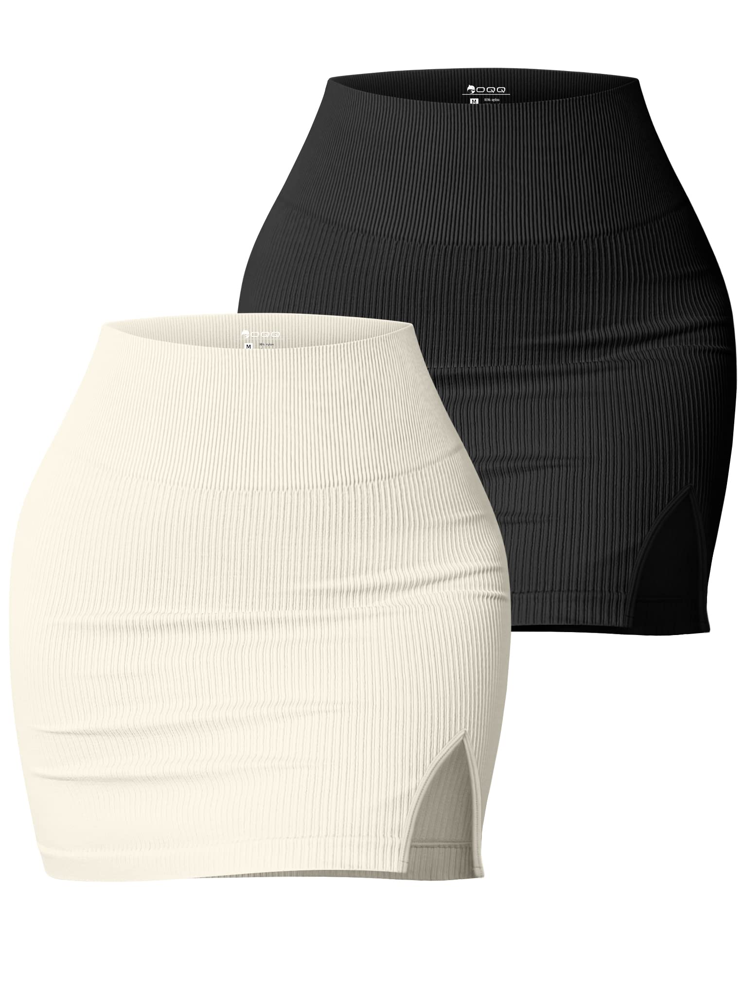 OQQ Women's 2 Piece Skirts Basic Casual Versatile Stretchy Ribbed Split High Waist Mini Skirt