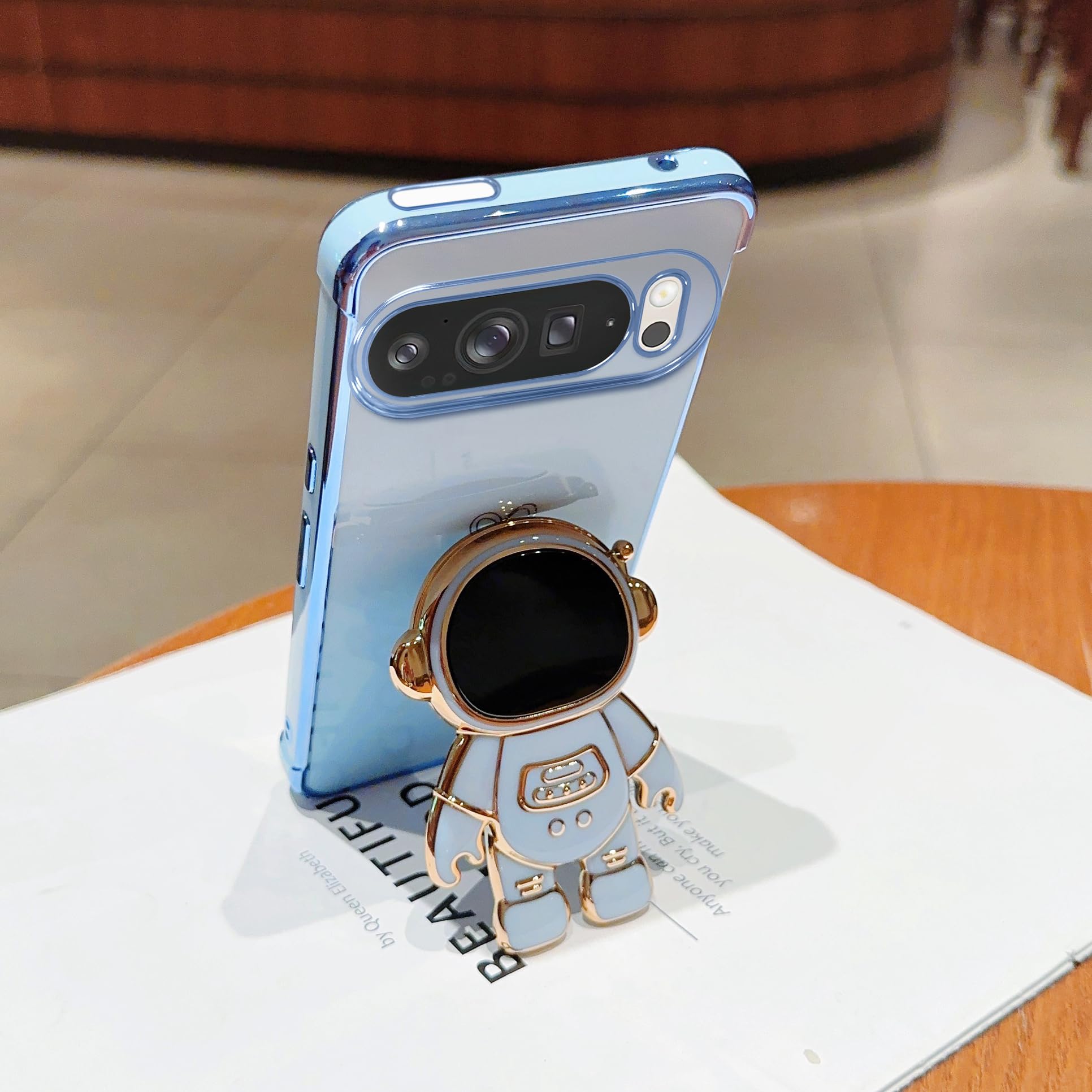 Phylla Phone Case For Samsung Galaxy A15 4G/5g 6.5",Luxury Plating Astronaut Stand Holder Phone Case With Cute Love Heart Side Small Pattern Soft Silicone Shockproof Kickstand Cover Bumper (Purple