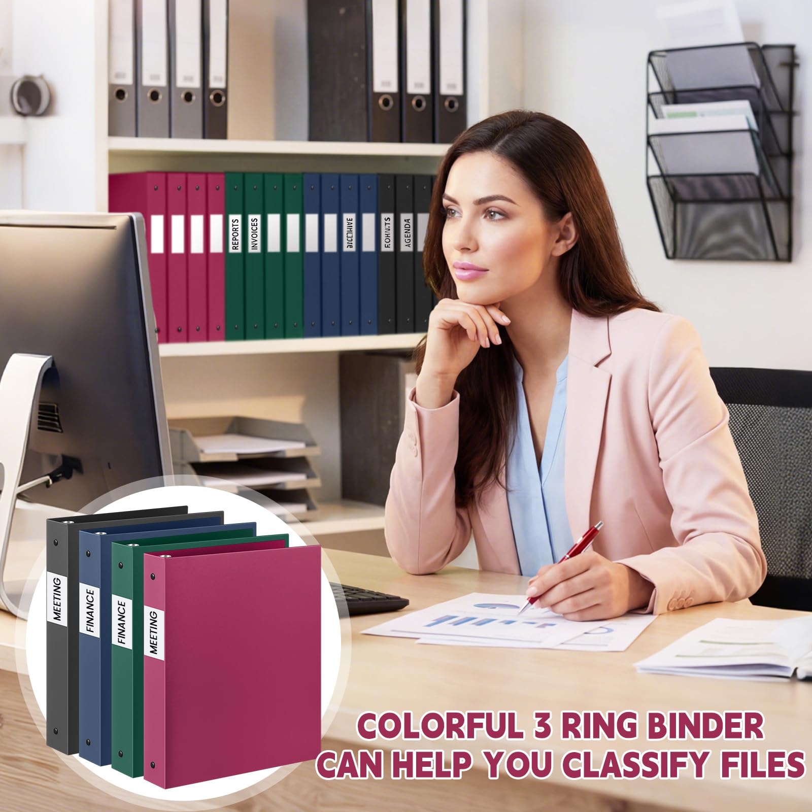 Henoyso 2,5 cm große farbige Ordner mit 3 Ringen, weich, flexibel, 21,6 x 27,9 cm, Kunststoff, biegbar, mit 2 Taschen, bunte Ordner, Großpackung für Schule, Büro, Geschäft, 12 Stück (verschiedene