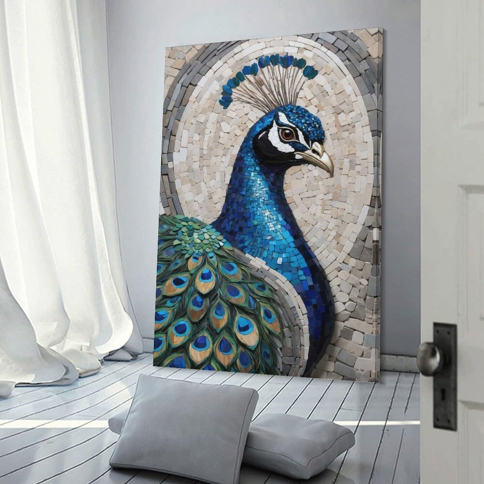 Junmoney Wall Picture Print Peacock Mosaic Art, 20x30inch(50x75cm), for Living Room, Lounge Or Sitting Room, Modern Wall Decor for Cosy Interiors