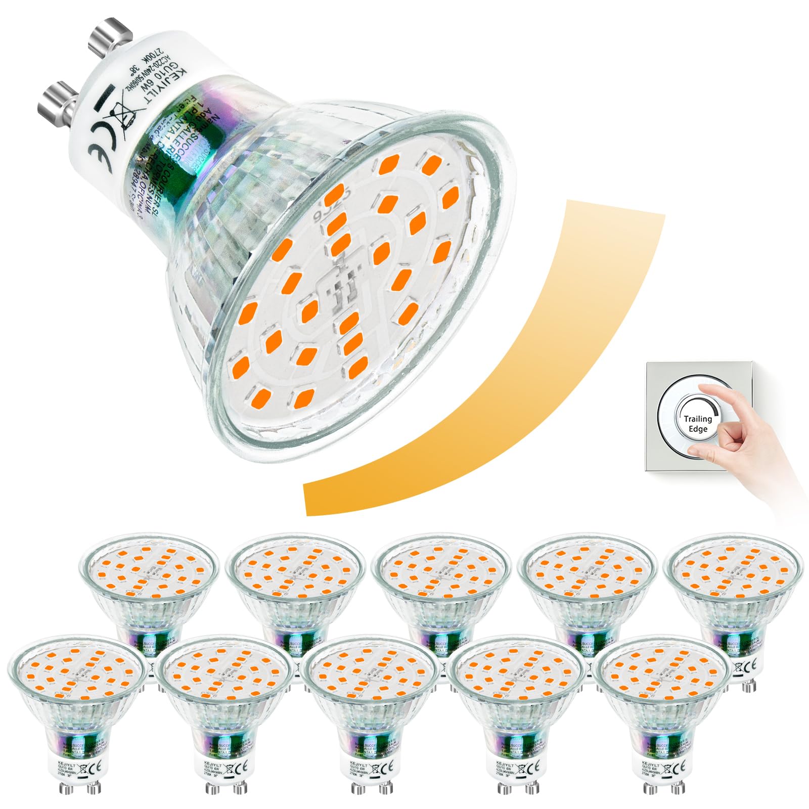 KEJIYILT GU10 LED Dimmbar Warmweiss 2700K, 10er set 650lm 6W Ersetzt 65W Halogenlampen, Abstrahlwinkel 120° Flimmerfrei Strahler