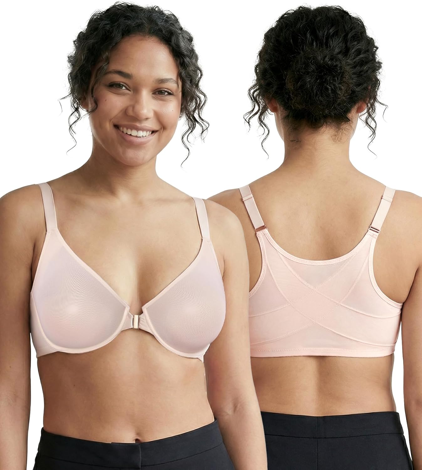 Front Closure Deep V Underwire Mesh Bra for Women X-Back Posture Everyday Bra