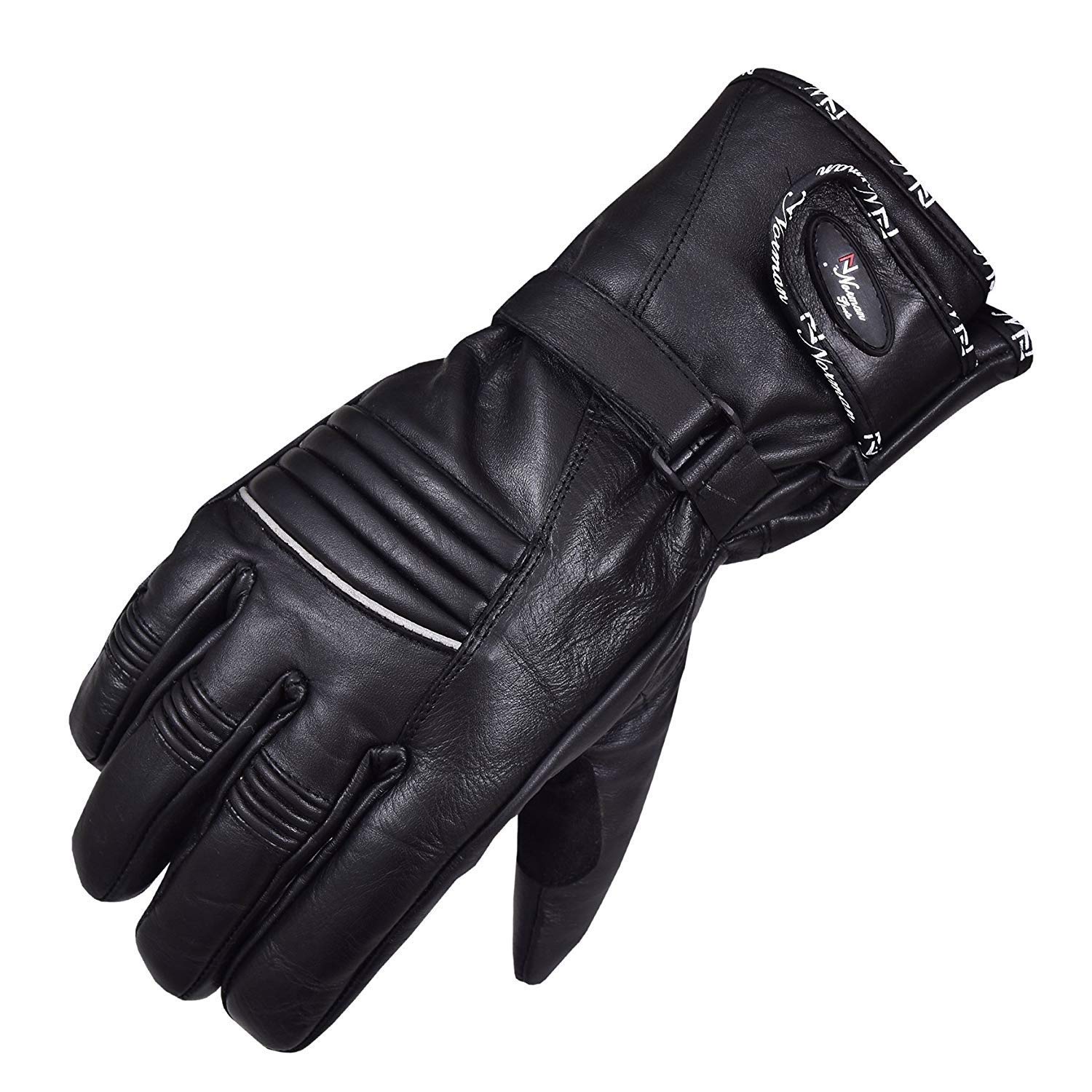 NORMAN Leather Reflective Thermal Motorbike Gloves Thermal Waterproof Motorcycle Glove (M)
