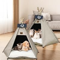 Vinnypet Tipi Sátor Macskáknak és Kutyáknak Plüss Párnával, Barna Színű Házi Kedvenc Ház 50x50x60cm, Mosható 6