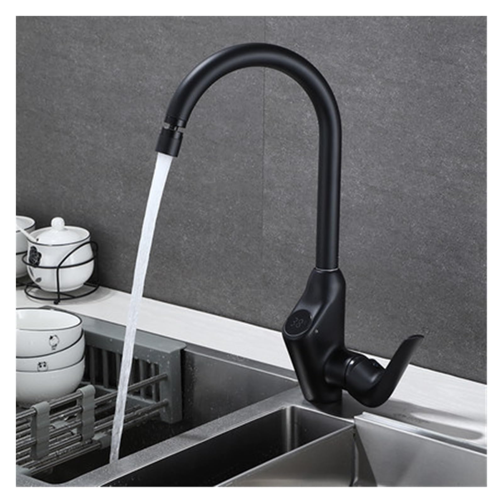 ZYCHSJXA Waterfall 3 Effluent Modes Faucet Basin Sink Single Hole PullOut with Digital Display All Copper Kitchen Faucet(C)