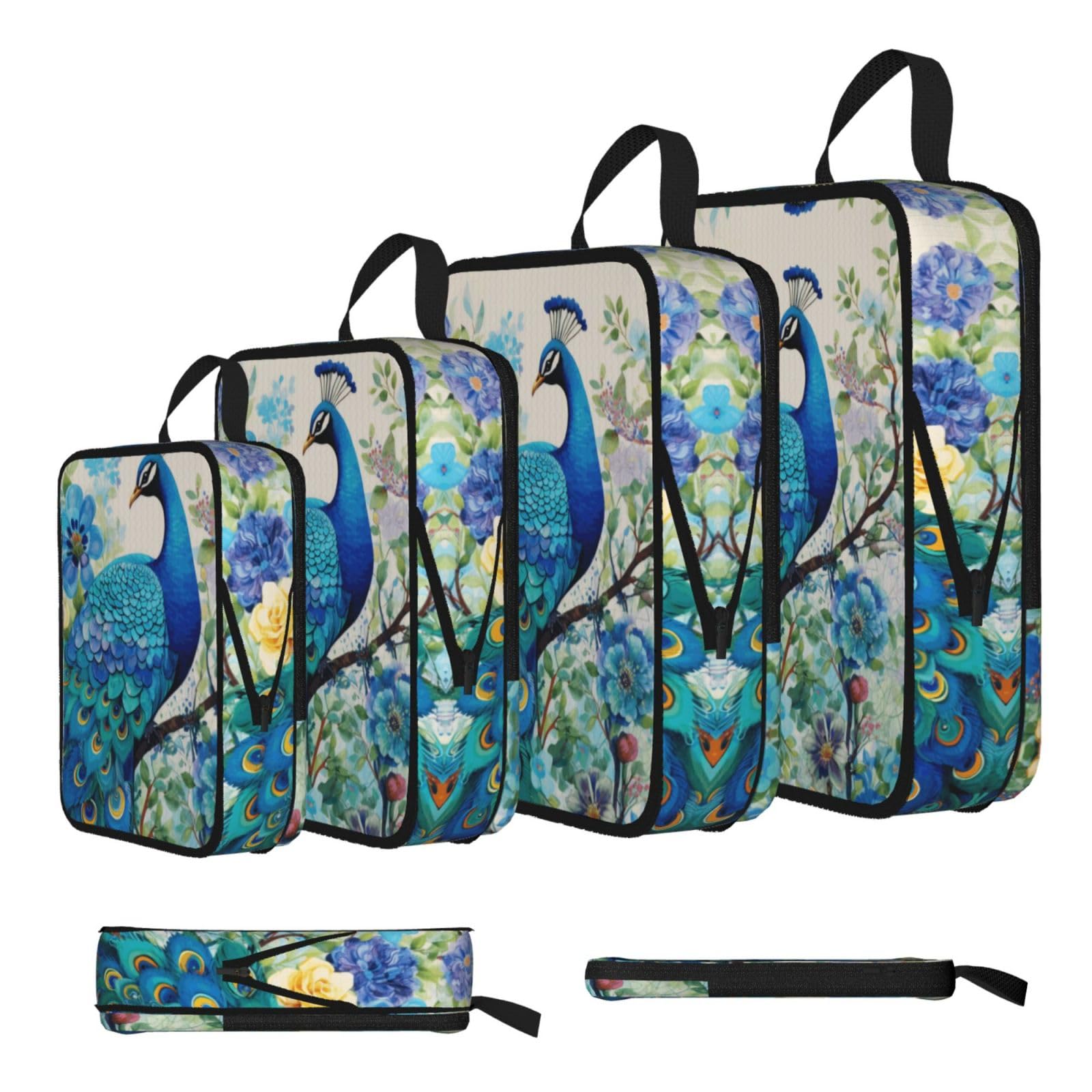 Sxzvvbn Black Blue Peacock In Oil Compression Packing Cubes 4 Piece Set