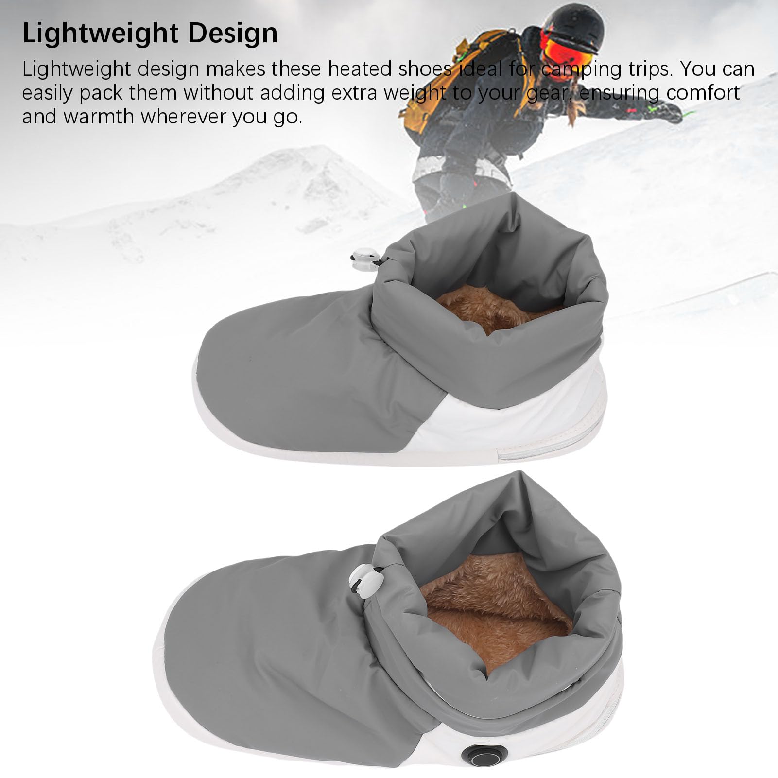 Fockety Chauffe-pieds, bottes chauffantes électriques antidérapantes rechargeables par USB avec 5 réglages de température pour hommes et femmes, bottes de neige d'hiver lavables imperméables