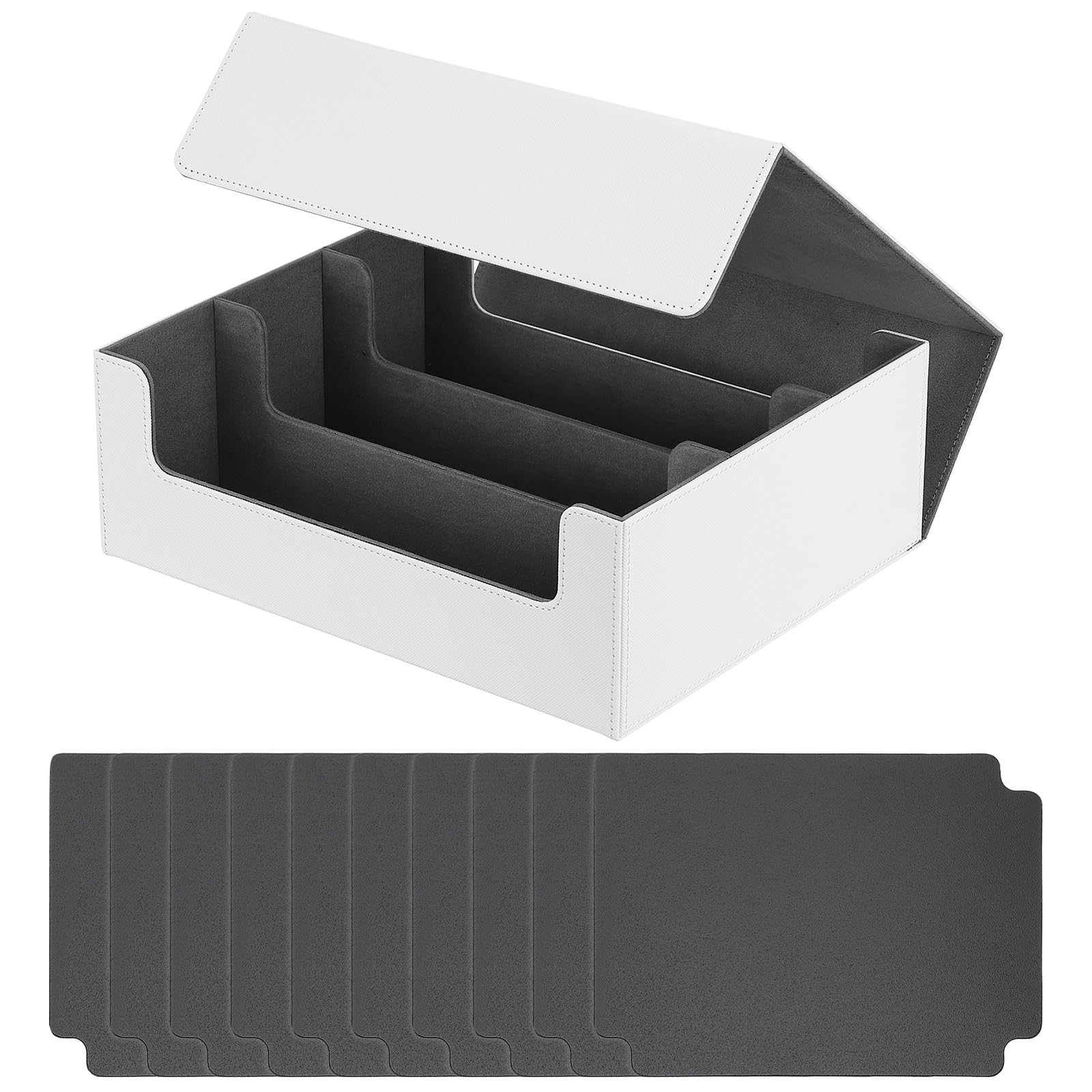 PATIKIL Card Storage Box for Trading Card 1200 + PU Leather Magnetic Closure Card Storage Deck Box Holder with 10 Divider Fit for Magic Games Card White/Grey