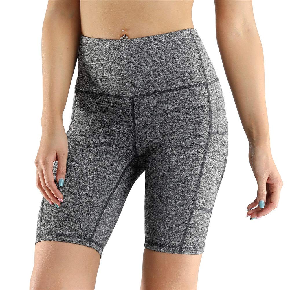Mujer Mallas Shorts de Yoga, La alta cintura del entrenamiento de la yoga de las mujeres Pantalones cortos Bolsillos flexión de la energía transpirable flaco Correr Activewear pantalones calientes con