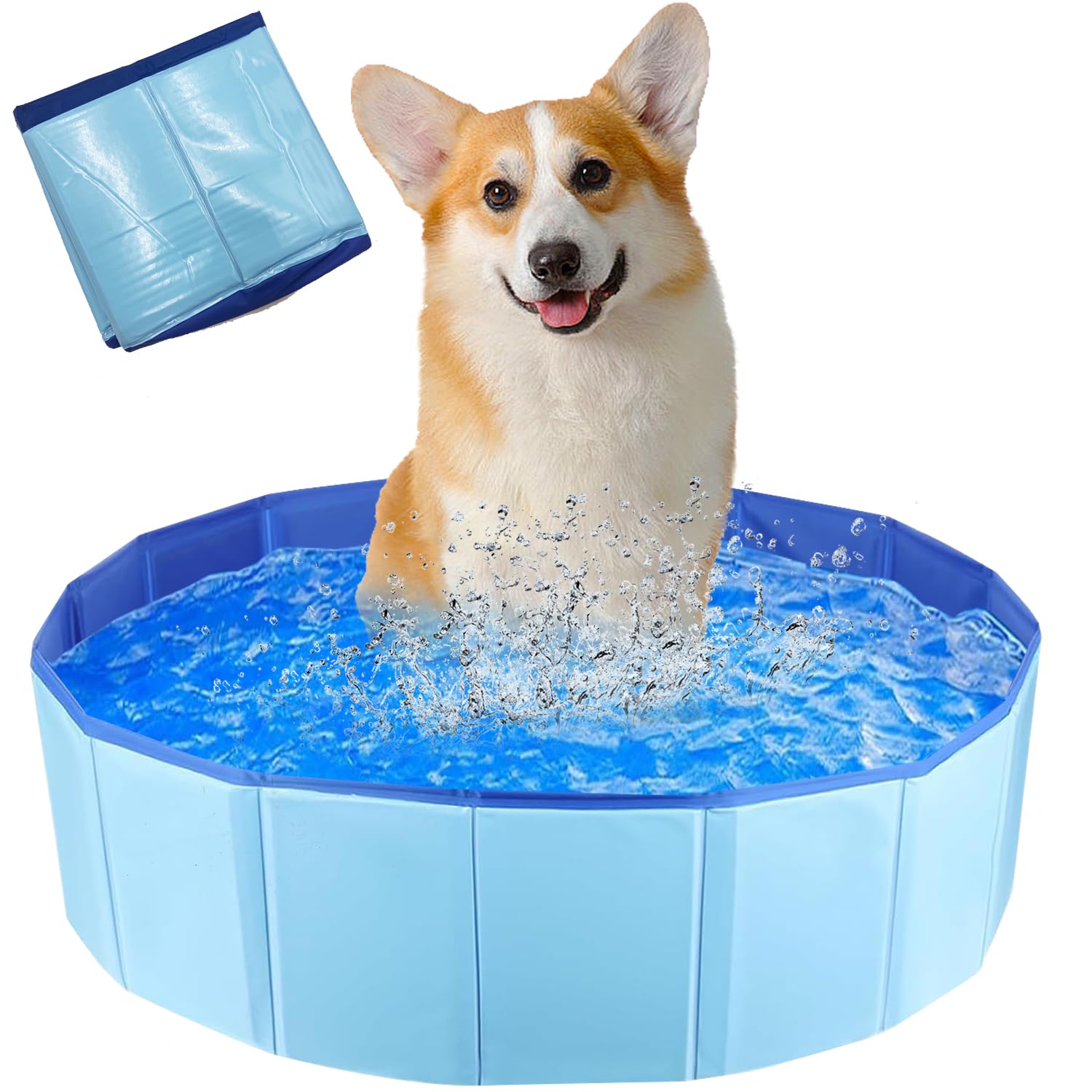 Faltbarer Hundepool,Hundepool Schwimmbad für Hunde,Hunde Planschbecken,Schwimmbecken für Katzen,rutschfeste und Verdickt PVC,Tragbare,für Kleine Hunde Katze,60x20cm