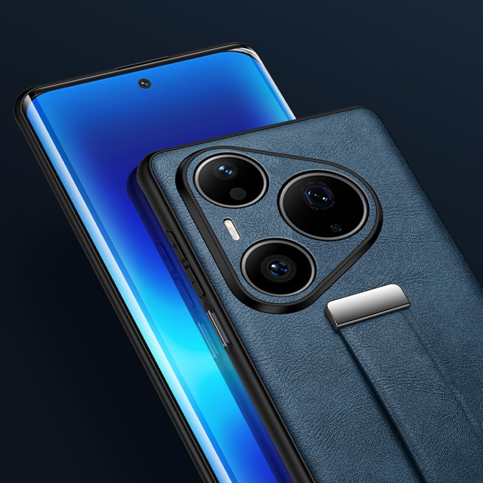 Etui biznesowe do Huawei Pura 90/90 Pro/90 Pro Max, pasek na nadgarstek z pierścieniem skórzana osłona ochrona aparatu minimalistyczna ultracienka obudowa, 90pro, niebieskie