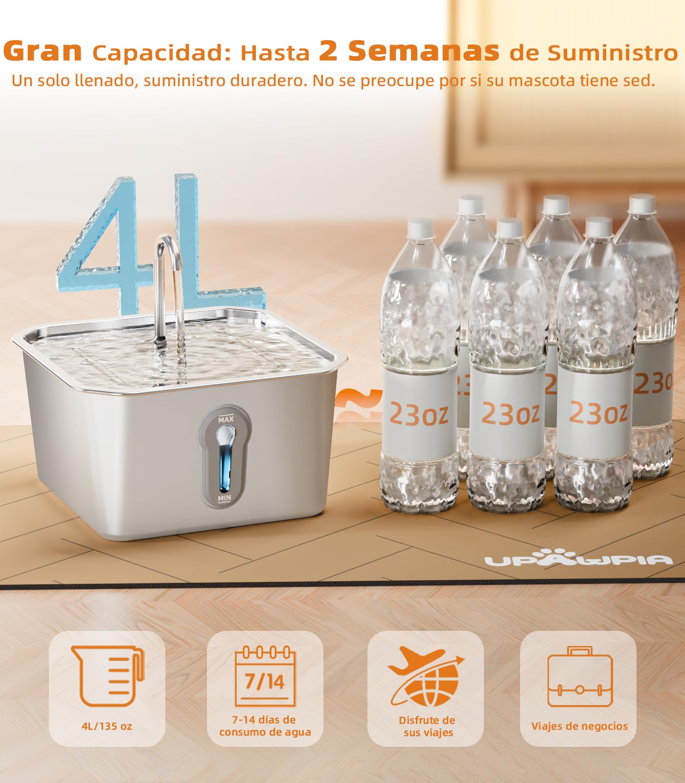 4L Fuente para Gatos Acero Inoxidable Fuente de con 3 filtros Agua Automática para Mascotas para Gatos/Perros Metálica Ultra Silenciosa para Beber Suministros para El Riego de Gatitos