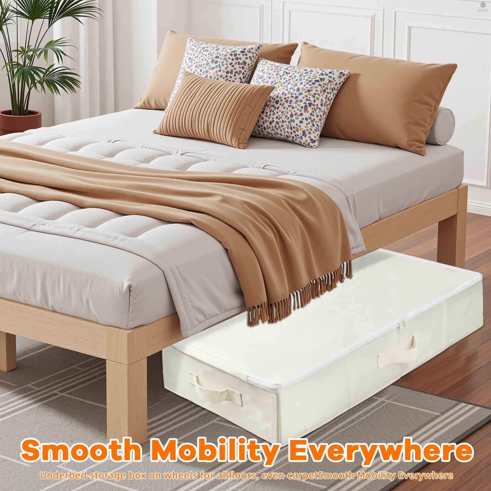 Unterbettkommode auf Rollen, rollende Unterbettbehälter mit Deckel, Schlafzimmer-Organizer für Kleidung, Schuhe, Decken, 2 Stück