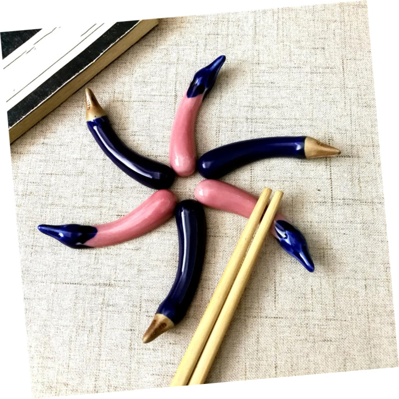 Repose-Baguettes, Supports à Baguettes pour Restaurant, en céramique, Motif Aubergine, Lot de 6, Bleu Marine, 7 x 0,8 x 1 cm