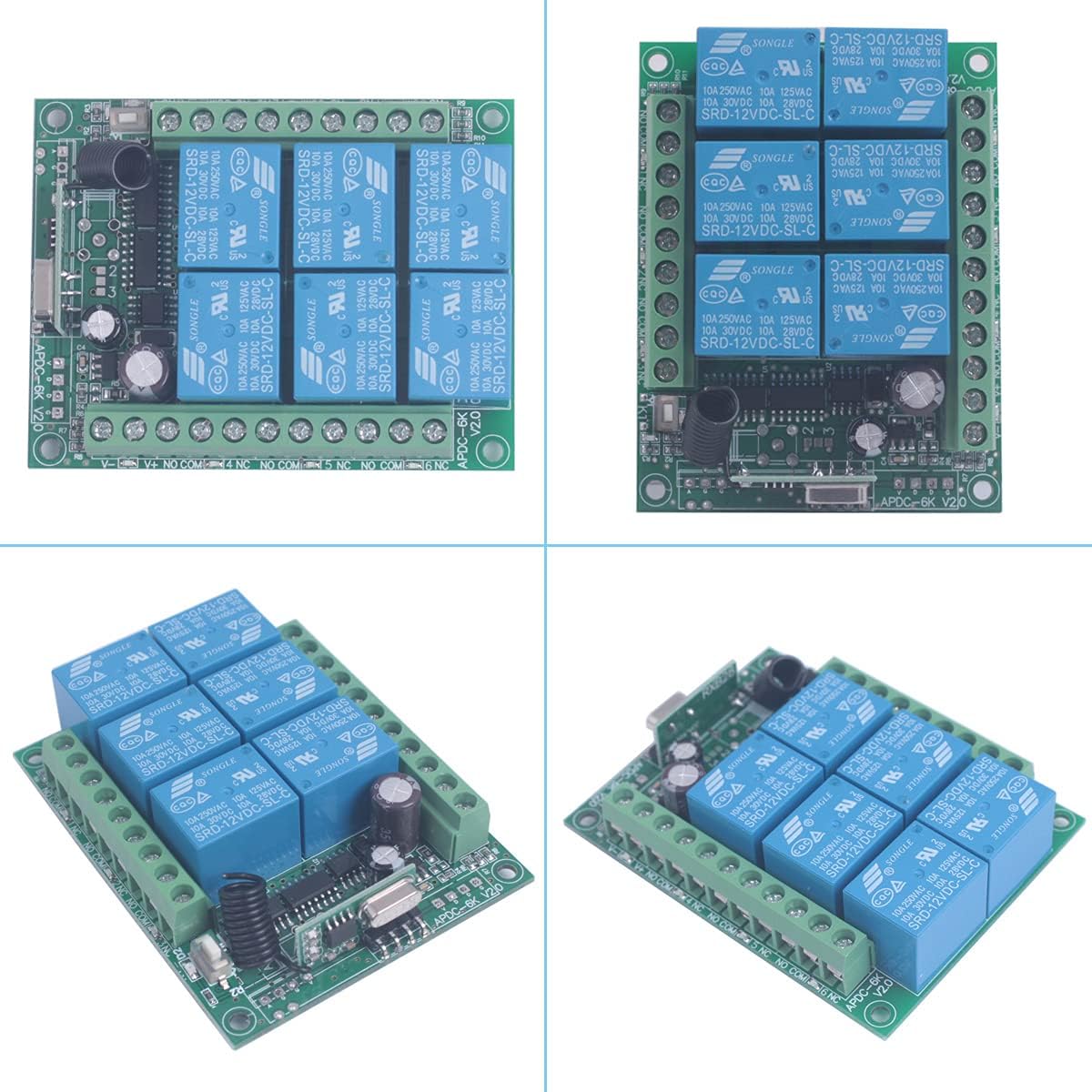 433mhz DC 12V 6 canaux Télécommande sans fil Commutateur de relais à distance 12v Émetteur et récepteur Contrôleur de fenêtre de porte de lumière de moteur universel (12V/ 2* Contrôle 433MHz)