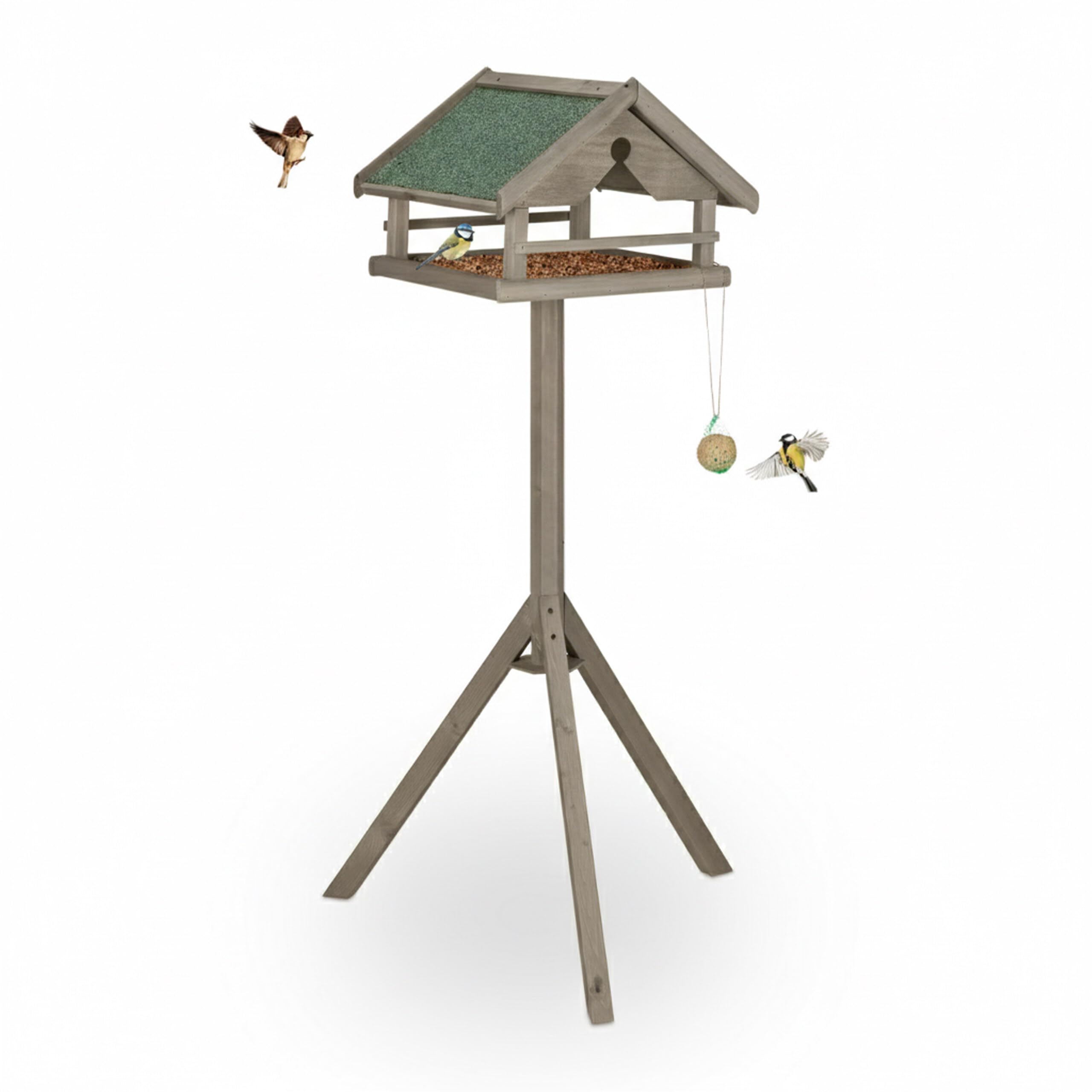 Relaxdays Comedero para pájaros con Soporte, Techo de Asfalto Impermeable, jardín, balcón, terraza, pajarera, Abeto