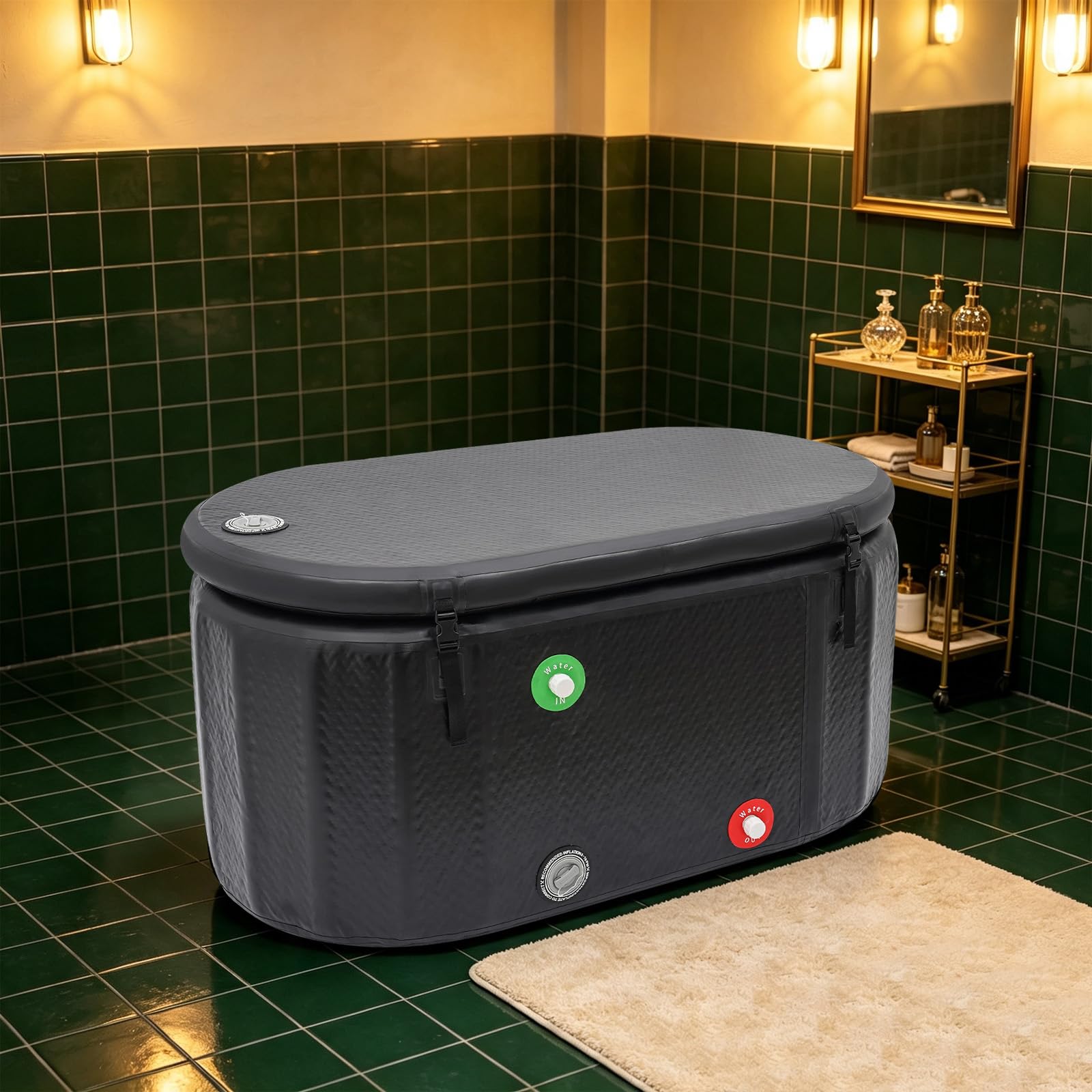 Eisbadewanne Aufblasbar 275L Kaltwasserbecken Mit Deckel Pumpe Schwarz