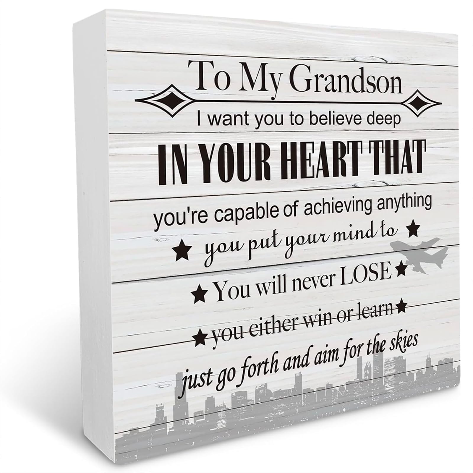 Grandson Gift Wooden Box Sign, Just Go Forth and Aim for the Skies, Wood Plaque Table Art Sign 7x7inch, Inspirational Gift for Grandson, Graduation Gift for Grandson from Grandparents