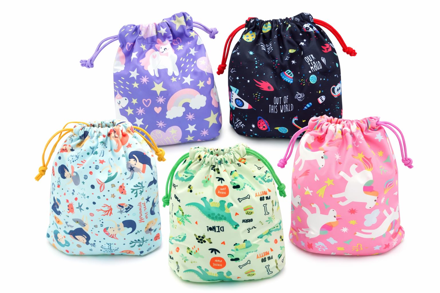 LUV ARTZ Kids Drawstring Unicorn Storage Pouches Set of 5, Cute Cartoon Print Fabric Bags for Toys, Return Gifts, Travel.-image-7