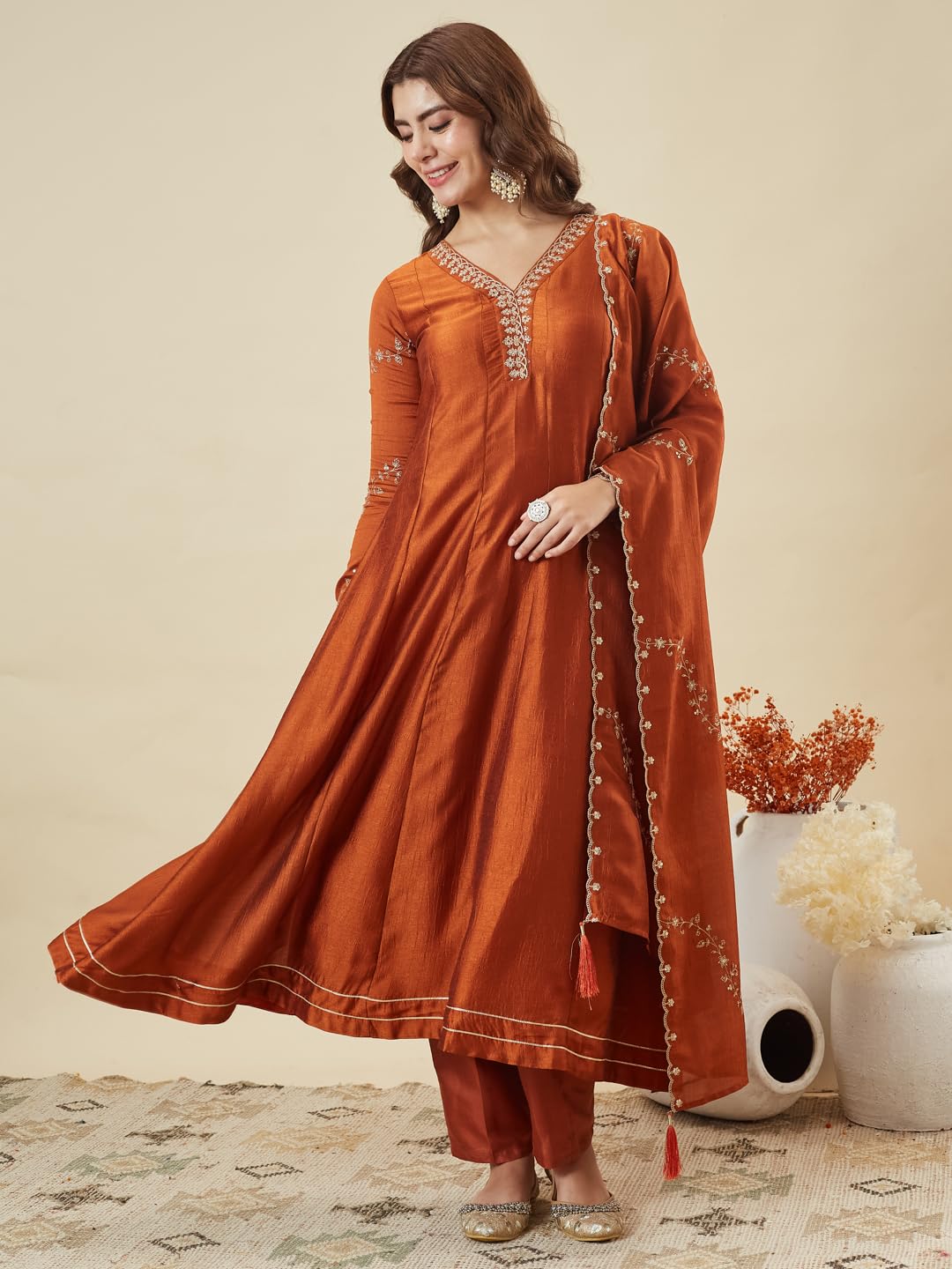 MOKOSH Women’s Silk Embroidery Anarkali Kurta Pant with Dupatta product image 4