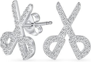 Fashion Whimsical Scissors Stud Earrings CZ Accent for Women Teens Hairdresser Hair Salon Stylist .925 Sterling Silver