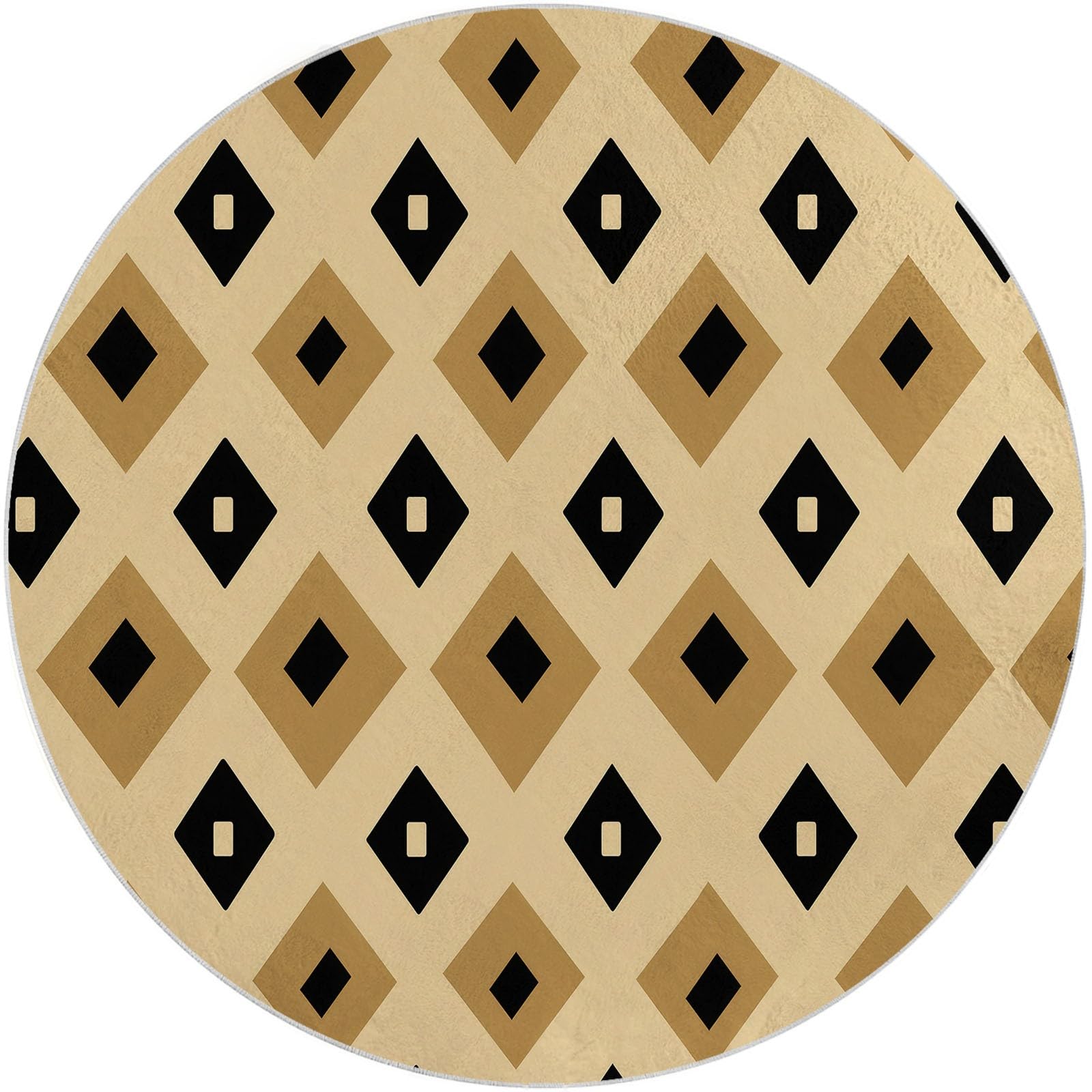 Okrągły dywan do salonu nadający się do prania 180 cm geometryczny neutralny romby klocki, antypoślizgowa mata podłogowa w stylu vintage - do sypialni, kuchni, balkonu, tarasu, jadalni, pokoju zabaw