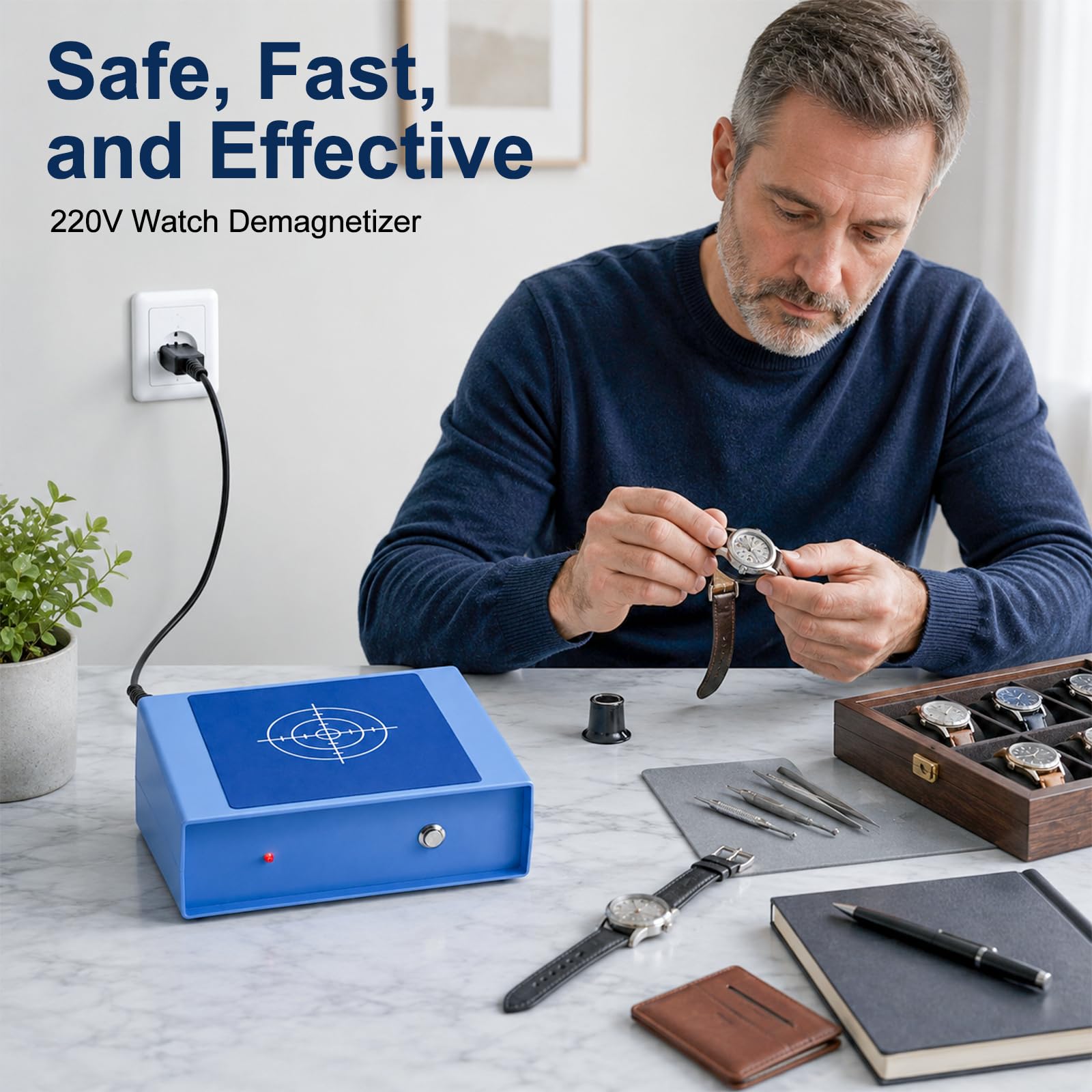 Desmagnetizador de Reloj y Herramienta para Correa de Reloj, 2 en 1 Herramienta de Reparación de Reloj de Control de Tarjeta de Microordenador Máquina de Desmagnetización de Reloj