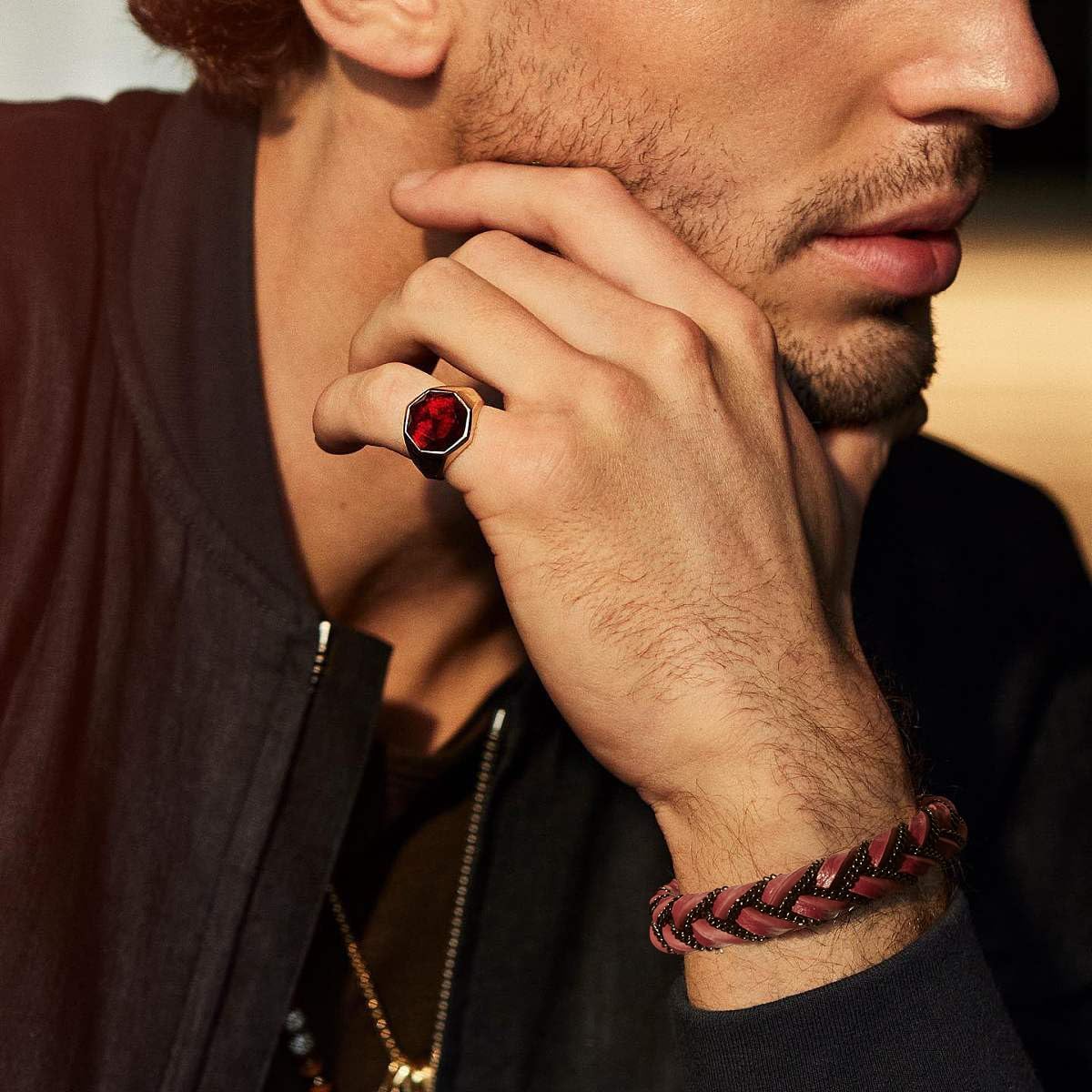 murtoo Mens Braided Leather Bracelet with Black Chain, Shackles of Freedom Bracelets for Men with Magnetic Clasp, Stylish Gift for Men (Wine Red, 8.5 inch)