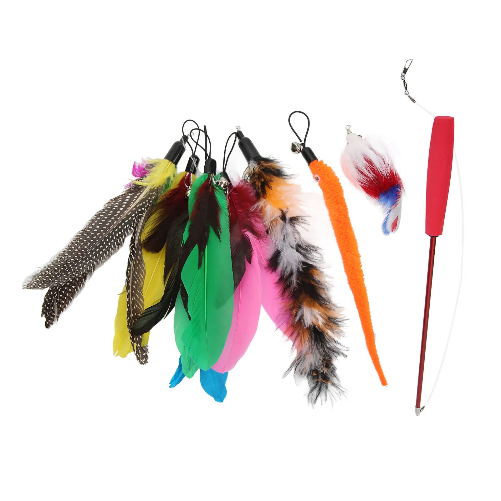 Baguette en Plumes de Chat, Jouet rétractable, 3 Sections, Jouet interactif en Plumes pour Chats et Chatons, 9 pièces